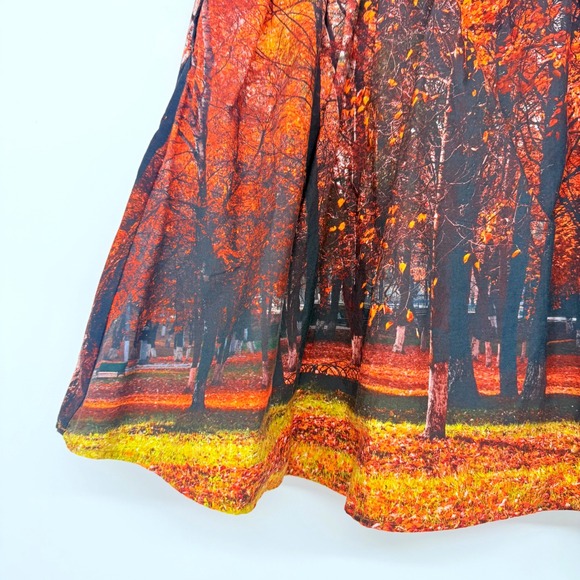Boho Modcloth Fervour Forest Pleated ALine Skirt Cottagecore Orange Red Large - Picture 3 of 11